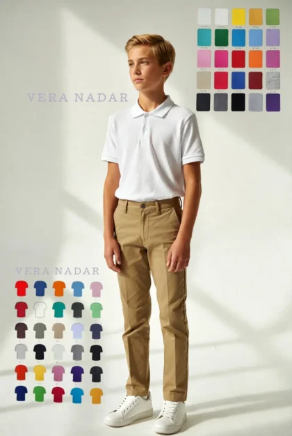 Kids school polo shirt standard quality short sleeve 100% cotton pique white